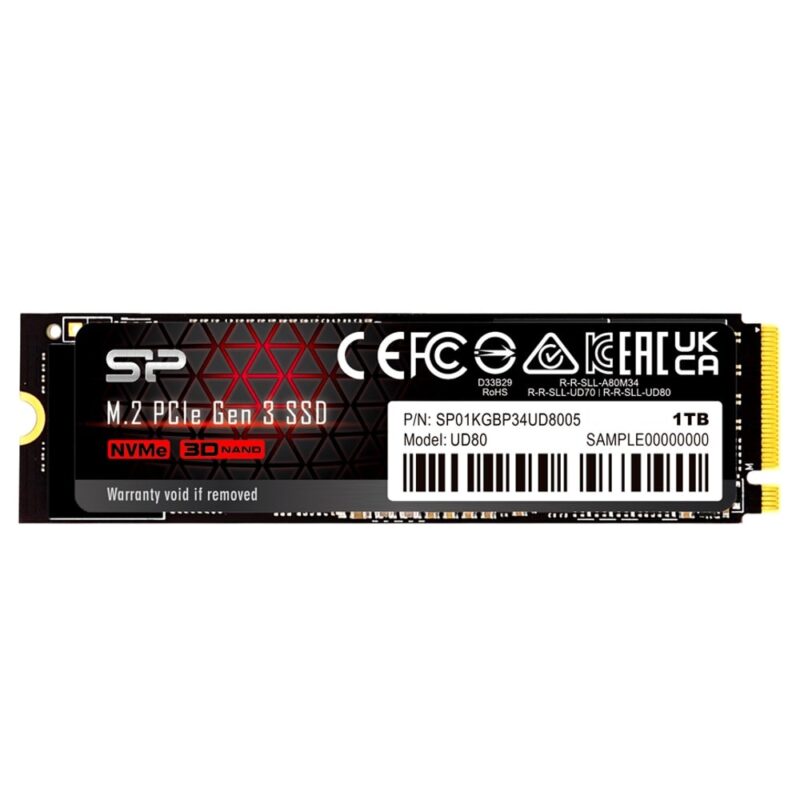 Памет SSD 1TB, Silicon Power UD80, PCIe 3.0 NVMe, M.2 (2280), скорост на четене 3400 MB/s, скорост на запис до 3000 MB/s Намаления и отстъпки ЧеренПетък 3