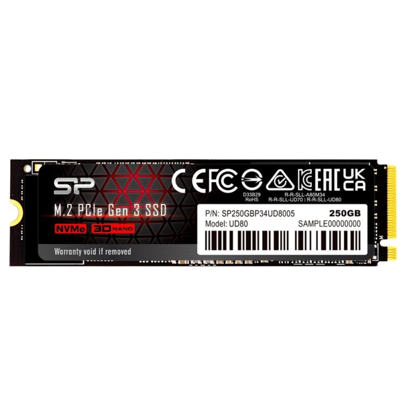 Памет SSD 250GB, Silicon Power UD80, PCIe 3.0 NVMe, M.2 (2280), скорост на четене 3100 MB/s, скорост на запис до 1100 MB/s Намаления и отстъпки ЧеренПетък 3