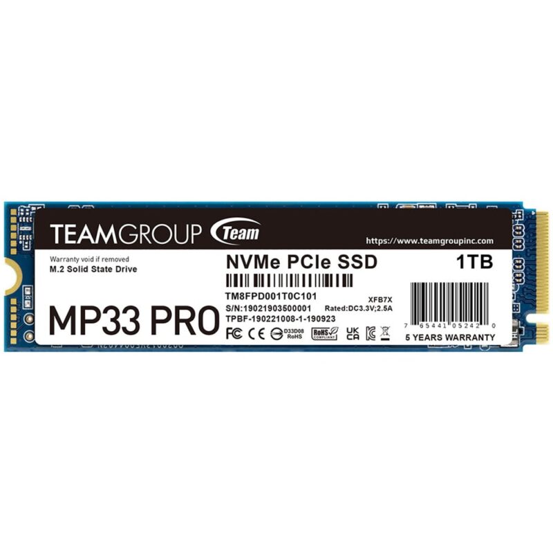Памет SSD 1TB TeamGroup MP33 PRO, NVMe, M.2 (2280), скорост на четене до 2400MB/s, скорост на запис до 2100MB/s Намаления и отстъпки ЧеренПетък 3