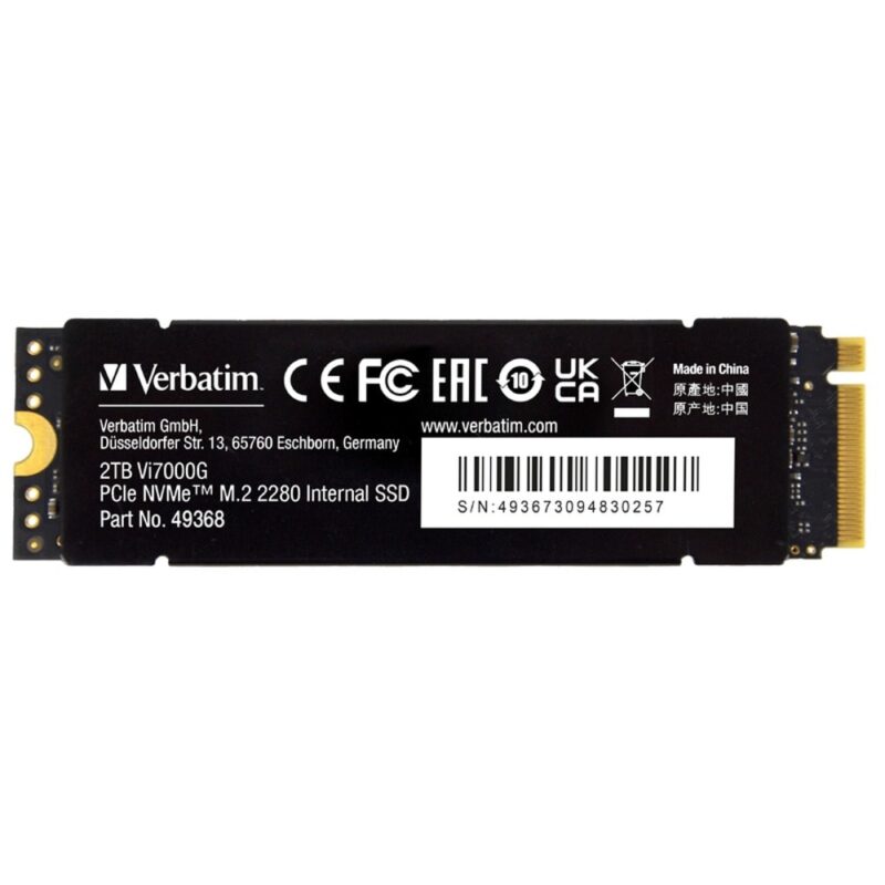 Памет SSD 2TB Verbatim Vi7000G, NVMe, M.2 (2280), скорост на четене до 7400MB/s, скорост на запис до 6700MB/s, с охлаждане Намаления и отстъпки ЧеренПетък 3