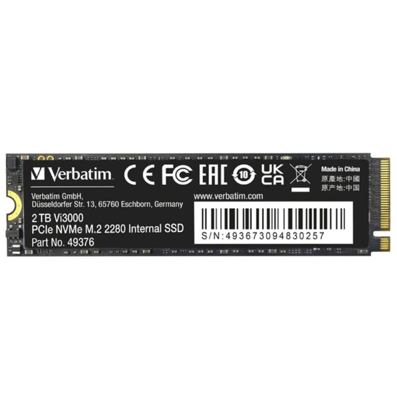 Памет SSD 2TB Verbatim Vi3000, NVMe, M.2 (2280), скорост на четене до 3300MB/s, скорост на запис до 3000MB/s Намаления и отстъпки ЧеренПетък 3