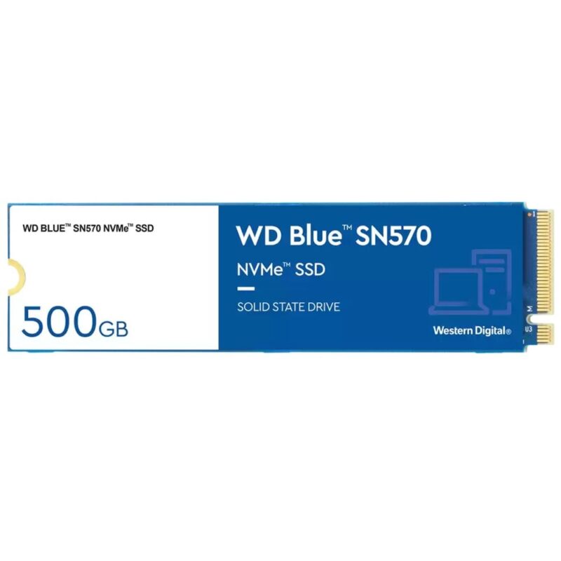 Памет SSD 500GB, Western Digital Blue SN570 (WDS500G3B0C), NVMe, M.2 (2280), скорост на четене 3500 MB/s, скорост на запис 2300 MB/s Намаления и отстъпки ЧеренПетък 3