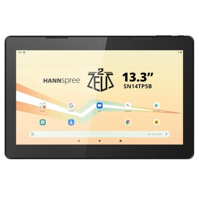 Таблет Hannspree Pad Zeus 2, 13.3″ (33.78 cm) IPS дисплей, осемядрен Mediatek MT8183, 4GB RAM, 64GB Flash памет, 5.0 MPix & 5.0 MPix камера, Android, 1250g Намаления и отстъпки ЧеренПетък 3