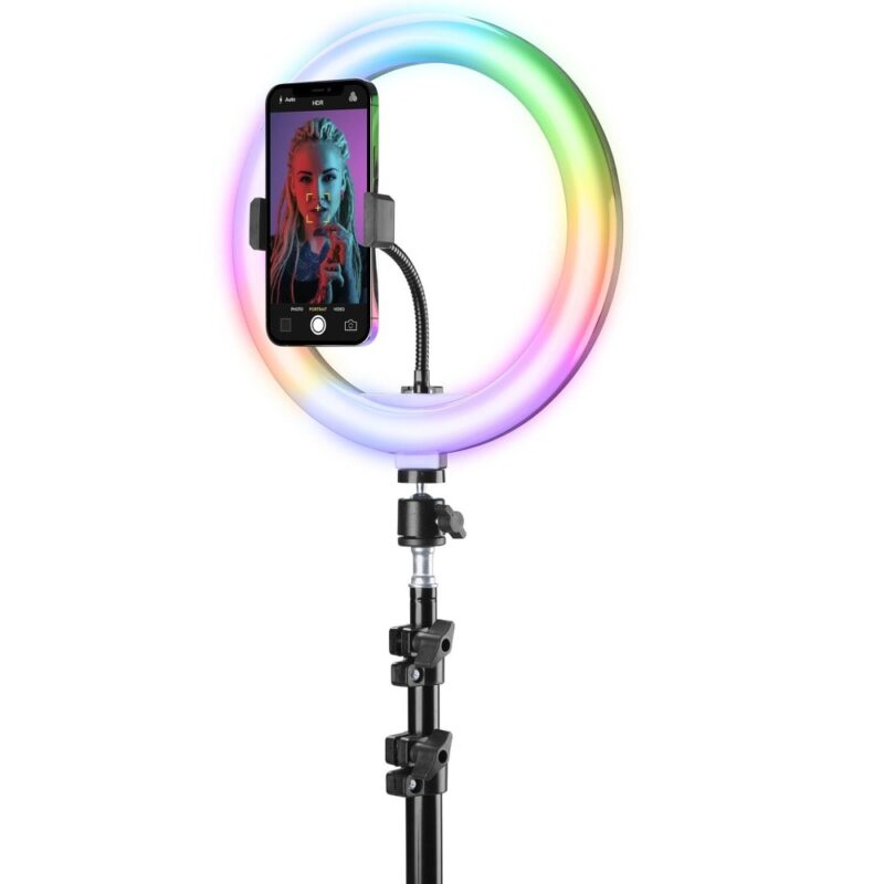Стойка за селфи Cellularline Selfie Ring Pro Multicolor, Bluetooth, 18 режима на осветление, черен Намаления и отстъпки ЧеренПетък 3