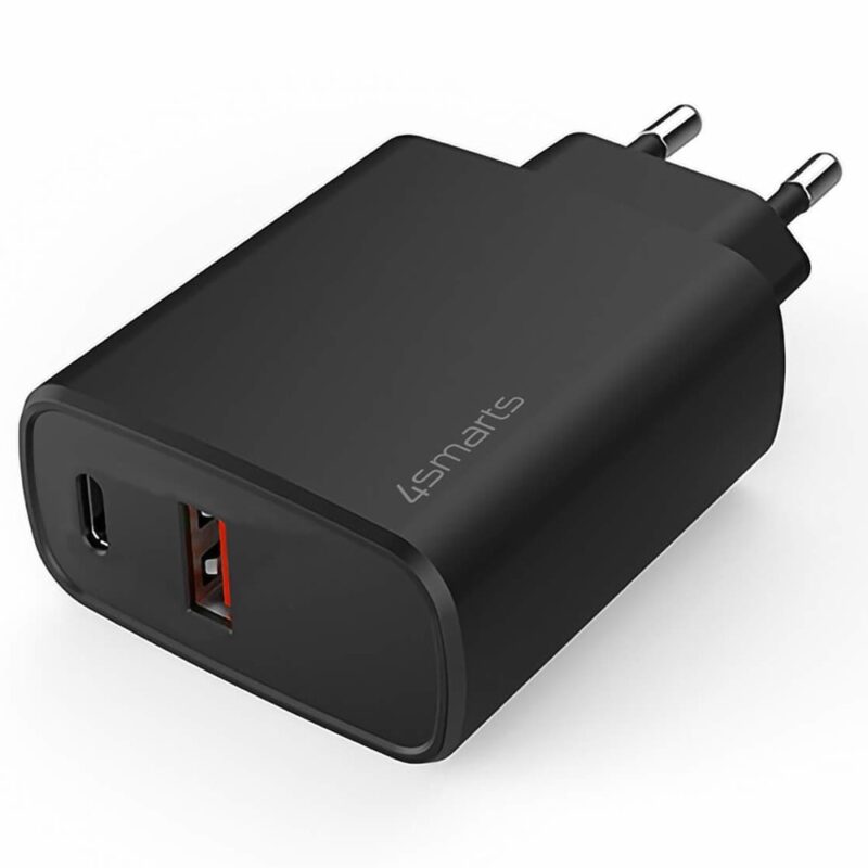 Зарядно устройство 4smarts Wall Charger VoltPlug Adaptive 25W with QC/PD/AFC (4S465603), от контакт към 1x USB-C(ж) / 1x USB-A(ж), черно Намаления и отстъпки ЧеренПетък 3