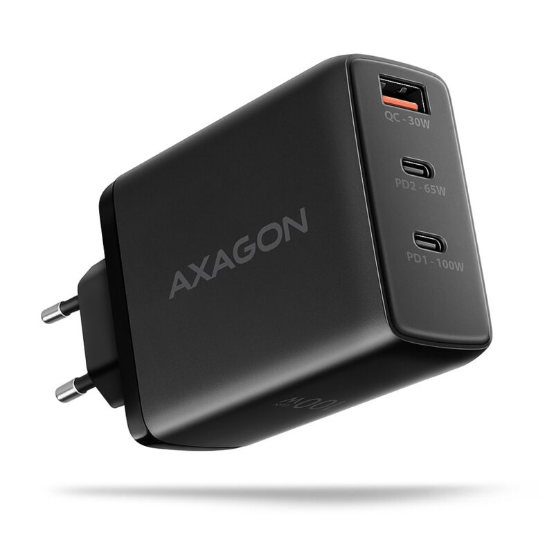 Зарядно устройство Axagon ACU-DPQ100, от контакт към 2x USB-C(ж), 1x USB-A(ж), 100W, черно Намаления и отстъпки ЧеренПетък 3