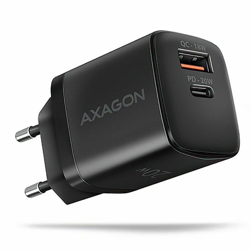 Зарядно устройство Axagon ACU-PQ20, от контакт към 1x USB-C(ж), 1x USB-A(ж), 20W, черно Намаления и отстъпки ЧеренПетък 3