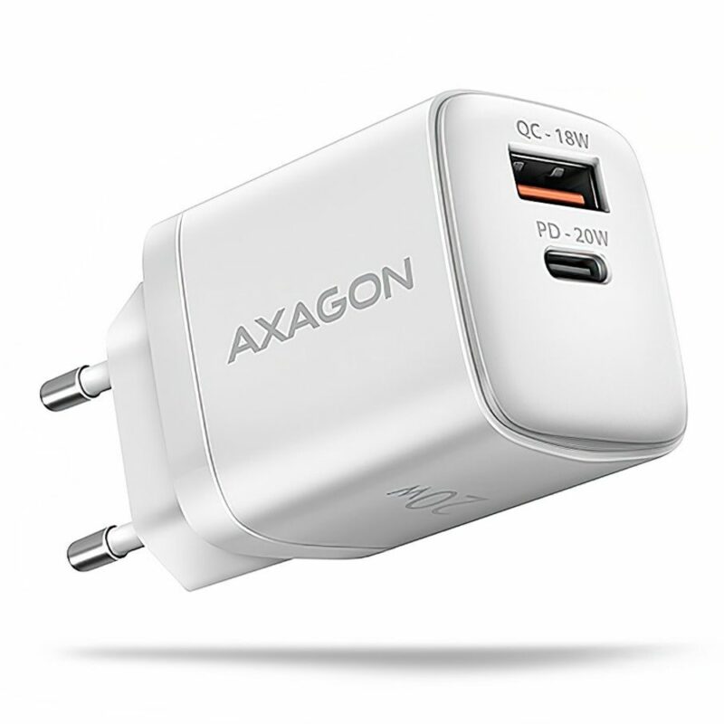 Зарядно устройство Axagon ACU-PQ20W, от контакт към 1x USB-C(ж), 1x USB-A(ж), 20W, бяло Намаления и отстъпки ЧеренПетък 3