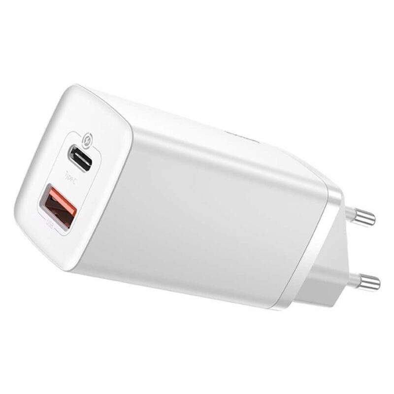 Зарядно устройство Baseus GaN 2 Lite Charger 1C (CCGAN2L-B02), от контакт към USB-A(ж)/USB-C(ж), 65W, бяло Намаления и отстъпки ЧеренПетък 3