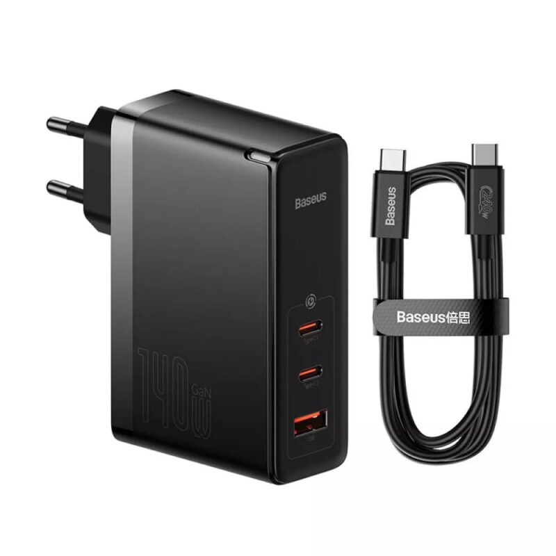 Зарядно устройство Baseus GaN5 Pro CCGP100201, от контакт към 1x USB-A(ж)/2x USB-C(ж), 28V/5A, 140W, черно Намаления и отстъпки ЧеренПетък 3