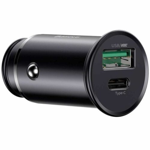 Зарядно за кола Baseus PPS Quick Car Charger (CCYS-C01), от автомобилна запалка към 1x USB-C(ж) / 1x USB-A(ж), черен Намаления и отстъпки ЧеренПетък