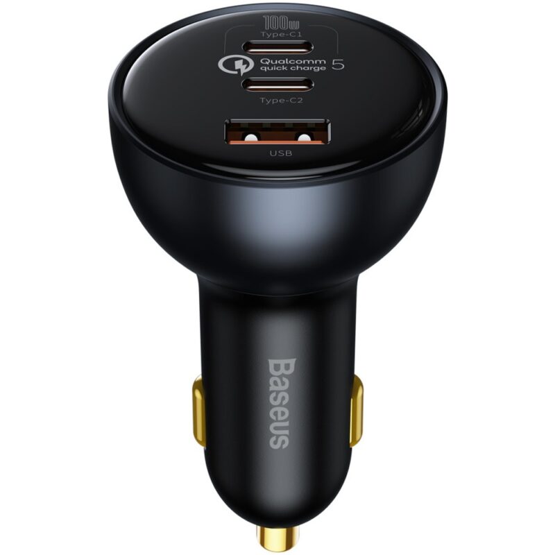 Зарядно устройство Baseus TZCCZM-0G, от автомобилна запалка към 2x USB-C(ж), 1x USB-A(ж), 5V/3A, 160W, черно, Qualcomm QC 5.0 Намаления и отстъпки ЧеренПетък 3