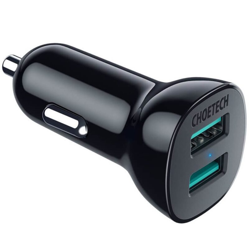 Зарядно за кола Choetech Dual Quick Charge 3.0 Car Charger 30W (C0051), от автомобилна запалка към 2x USB-A(ж), 5V/2.4A, черно Намаления и отстъпки ЧеренПетък 3