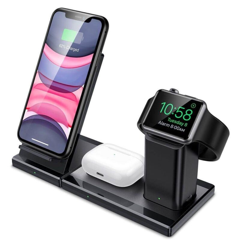 Зарядна станция ESR 3in1 Wireless Charging, от USB-C(ж) към безжично зараждане, 9V/2A/18W, LED подсветка, черен Намаления и отстъпки ЧеренПетък 3