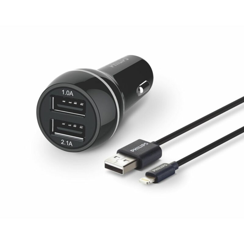 Зарядно устройство за кола Philips DLP2357V/10, от автомобилна запалка към 2x USB-A(ж), 5V/3.1A, черно Намаления и отстъпки ЧеренПетък 3