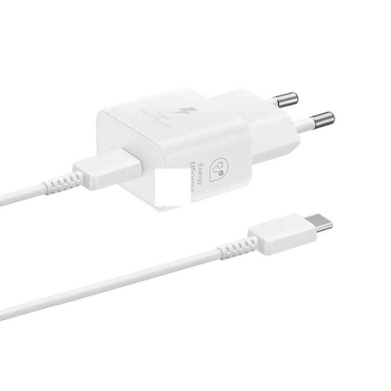 Зарядно устройство Samsung EP-T2510XWEGEU, от контакт към USB C(ж), 25W, с кабел, бяло Намаления и отстъпки ЧеренПетък 3