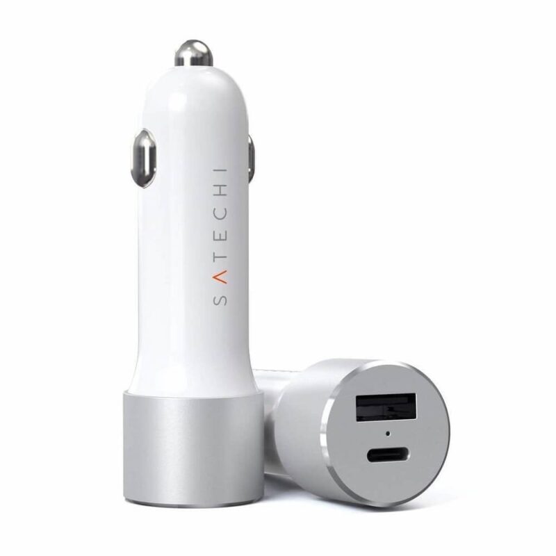 Зарядно устройство за кола Satechi ST-TCPDCCS, от автомобилна запалка към 1x USB-A(ж)/ 1x USB-C(ж), 72W, сребристо Намаления и отстъпки ЧеренПетък 3