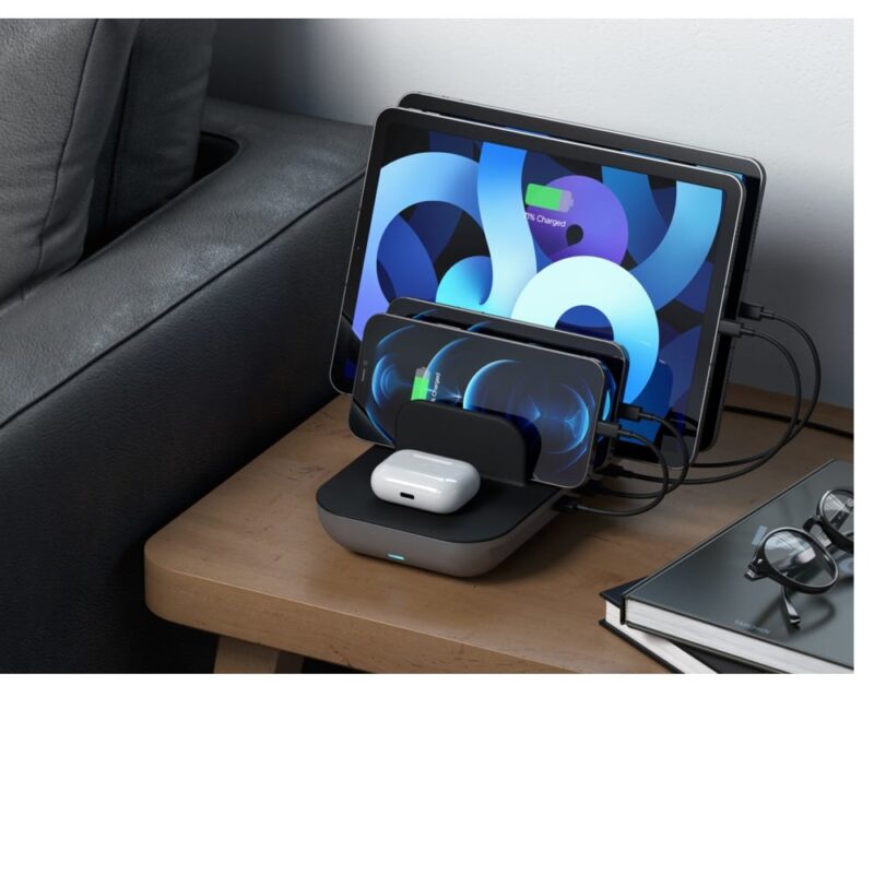Зарядна станция Satechi Dock5 Multi-Device, от контакт към безжично зараждане, 100-240V, 1.5A, 20 W, 2x USB-C PD, CE & ETL, Qi поставка, 5 едновременно, черно Намаления и отстъпки ЧеренПетък 3
