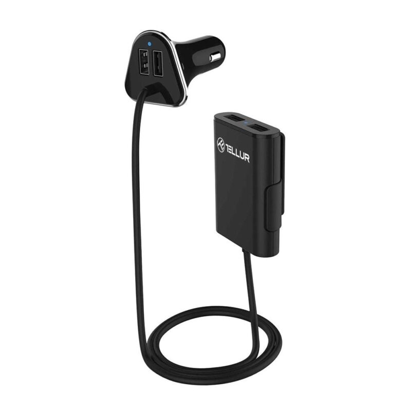 Зарядно за кола с удължител TELLUR(TLL151141) 4 USB, 10W, от автомобилна запалка към USB, 5V/2.4A, черен, Дължина на кабела 1,8м Намаления и отстъпки ЧеренПетък 3