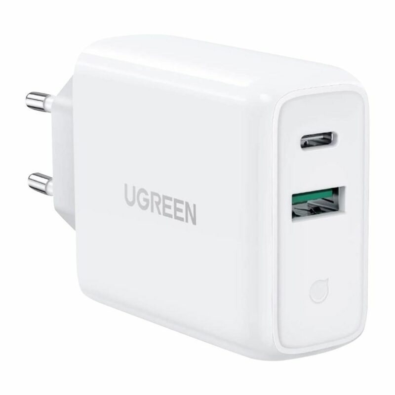 Зарядно устройство Ugreen 60468, от контакт към 1x USB-A(ж)/1x USB-C(ж), 20V/1.8A, бяло, QC 3.0 Намаления и отстъпки ЧеренПетък 3
