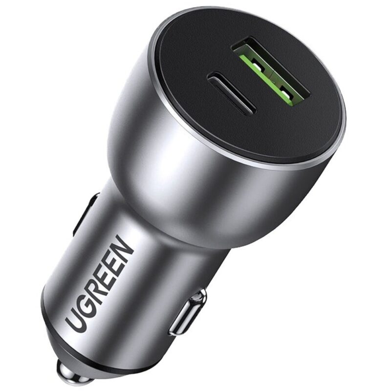 Зарядно за кола Ugreen CD213 USB-C & USB-A 36W Fast Car Charger, от автомобилна запалка към 1x USB-A(ж)/1x USB-C(ж), сиво Намаления и отстъпки ЧеренПетък 3