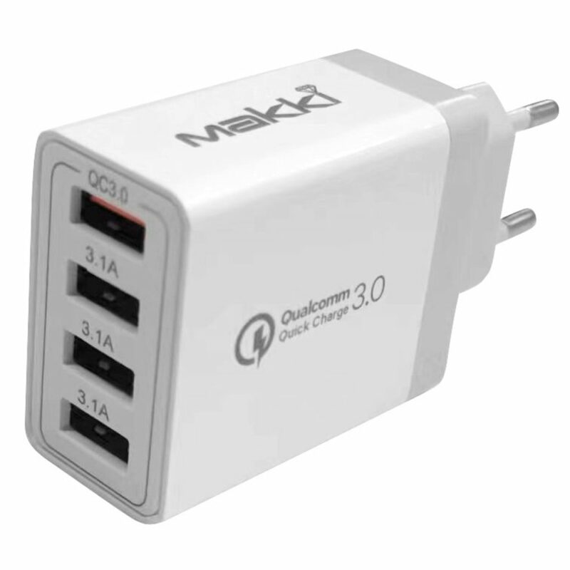 Зарядно Makki QC48W4, от контакт към 4x USB-A(ж), 5V/3A, бял, 30W, бяло Намаления и отстъпки ЧеренПетък 3