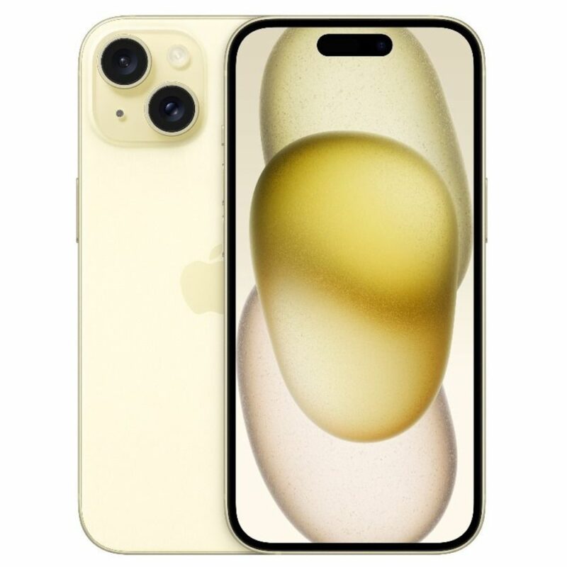 Смартфон Apple iPhone 15 (жълт), поддържа 2 sim карти, 6.1″ (15.49 cm) Super Retina XDR OLED дисплей, шестядрен Apple A16 Bionic 3.46 GHz, 6GB RAM, 128GB Flash памет, 48.0 + 12.0 & 12.0 MPix камери … Намаления и отстъпки ЧеренПетък 3