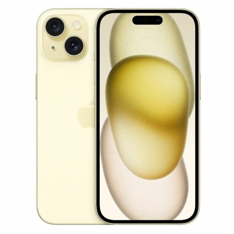 Смартфон Apple iPhone 15 (жълт), поддържа 2 sim карти, 6.1″ (15.49 cm) Super Retina XDR OLED дисплей, шестядрен Apple A16 Bionic 3.46 GHz, 6GB RAM, 256GB Flash памет, 48.0 + 12.0 & 12.0 MPix камери … Намаления и отстъпки ЧеренПетък 3