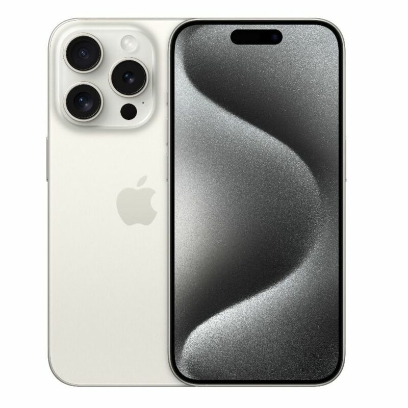 Смартфон Apple iPhone 15 Pro (бял), поддържа 2 sim карти, 6.1″ (15.49 cm) LTPO Super Retina XDR OLED дисплей, шестядрен Apple A17 Pro 3.78 GHz, 8GB RAM, 128GB Flash памет, 48.0 + 12.0 + 12.0 & 12.0 MPix … Намаления и отстъпки ЧеренПетък 3