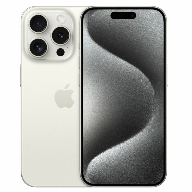 Смартфон Apple iPhone 15 Pro (бял), поддържа 2 sim карти, 6.1″ (15.49 cm) LTPO Super Retina XDR OLED дисплей, шестядрен Apple A17 Pro 3.78 GHz, 8GB RAM, 256GB Flash памет, 48.0 + 12.0 + 12.0 & 12.0 MPix … Намаления и отстъпки ЧеренПетък 3