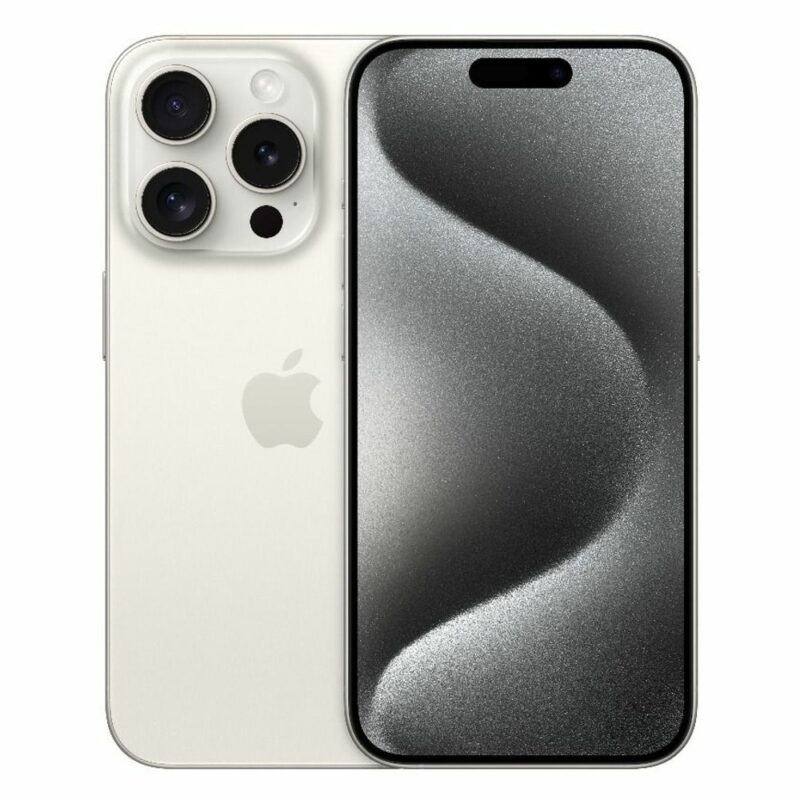 Смартфон Apple iPhone 15 Pro (бял), поддържа 2 sim карти, 6.1″ (15.49 cm) LTPO Super Retina XDR OLED дисплей, шестядрен Apple A17 Pro 3.78 GHz, 8GB RAM, 512GB Flash памет, 48.0 + 12.0 + 12.0 & 12.0 MPix … Намаления и отстъпки ЧеренПетък 3