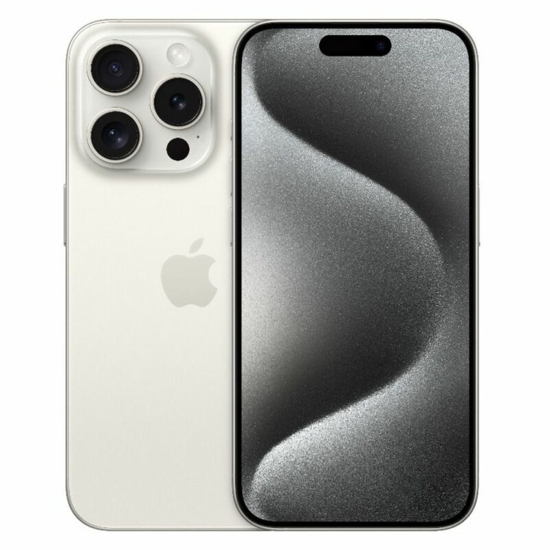 Смартфон Apple iPhone 15 Pro (бял), поддържа 2 sim карти, 6.1″ (15.49 cm) LTPO Super Retina XDR OLED дисплей, шестядрен Apple A17 Pro 3.78 GHz, 8GB RAM, 1TB Flash памет, 48.0 + 12.0 + 12.0 & 12.0 MPix … Намаления и отстъпки ЧеренПетък 3