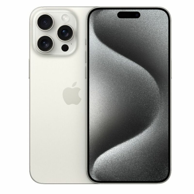 Смартфон Apple iPhone 15 Pro Max (бял), поддържа 2 sim карти, 6.7″ (17.01 cm) LTPO Super Retina XDR OLED дисплей, шестядрен Apple A17 Pro 3.78 GHz, 8GB RAM, 512GB Flash памет, 48.0 + 12.0 + 12.0 & 12.0 … Намаления и отстъпки ЧеренПетък 3