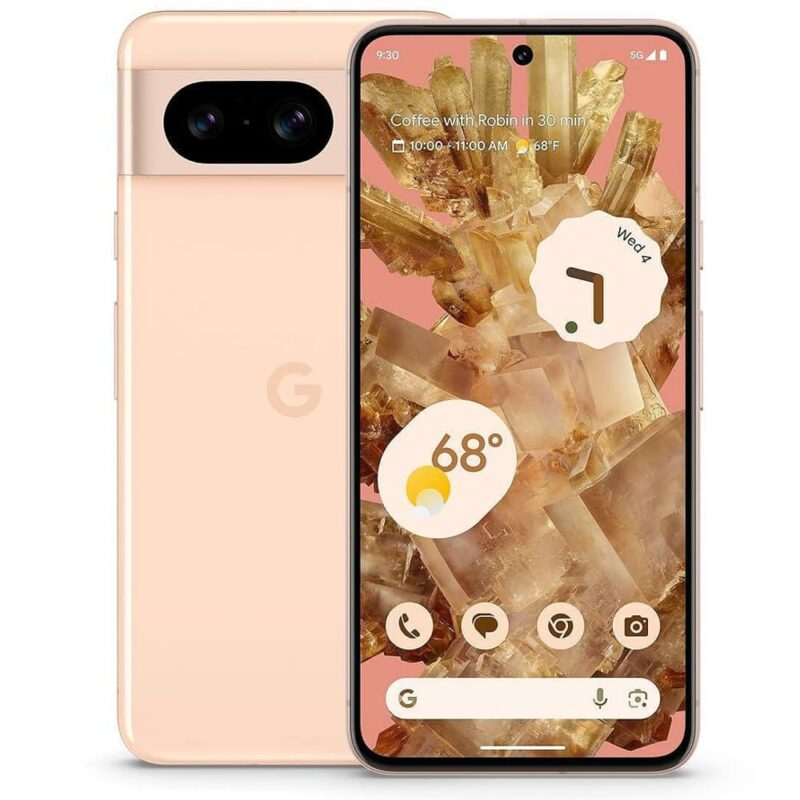 Смартфон Google Pixel 8 (розов), 6.2″ (15.75cm) OLED 120Hz дисплей, деветядрен Tensor G3 1x 3.0 GHz & 4x 2.45GHz & 4x 2.15GHz, 12GB RAM, 128GB Flash памет, 50 + 12 + 10.5 Mpix камери, Android, 187g Намаления и отстъпки ЧеренПетък 3