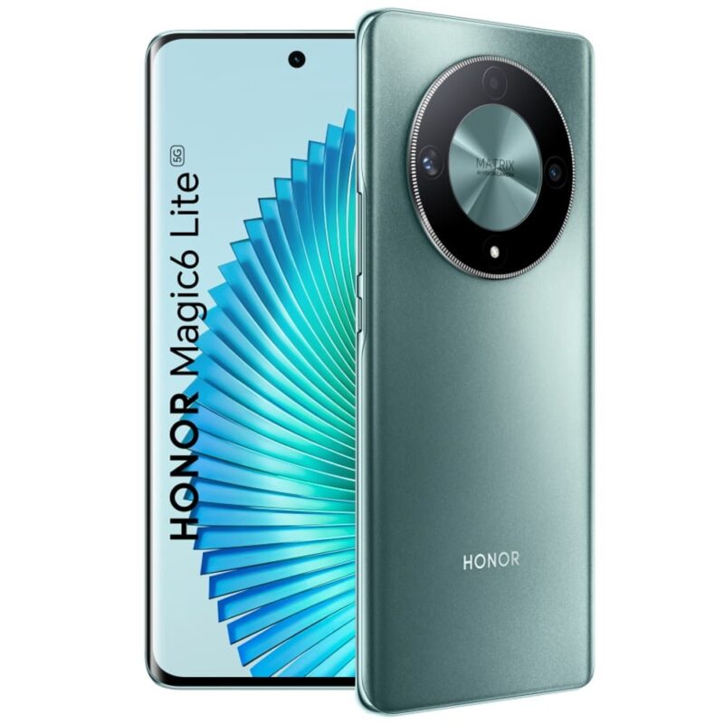 Смартфон Honor Magic6 Lite (зелен), поддържа 2 SIM карти, 6.78″ (17.22cm) AMOLED 120Hz дисплей, осемядрен Snapdragon 6 Gen 1 4×2.2GHz & 4×1.8GHz, 8GB RAM, 256GB Flash памет, 108 + 5 + 2 + 16 Mpix … Намаления и отстъпки ЧеренПетък 3
