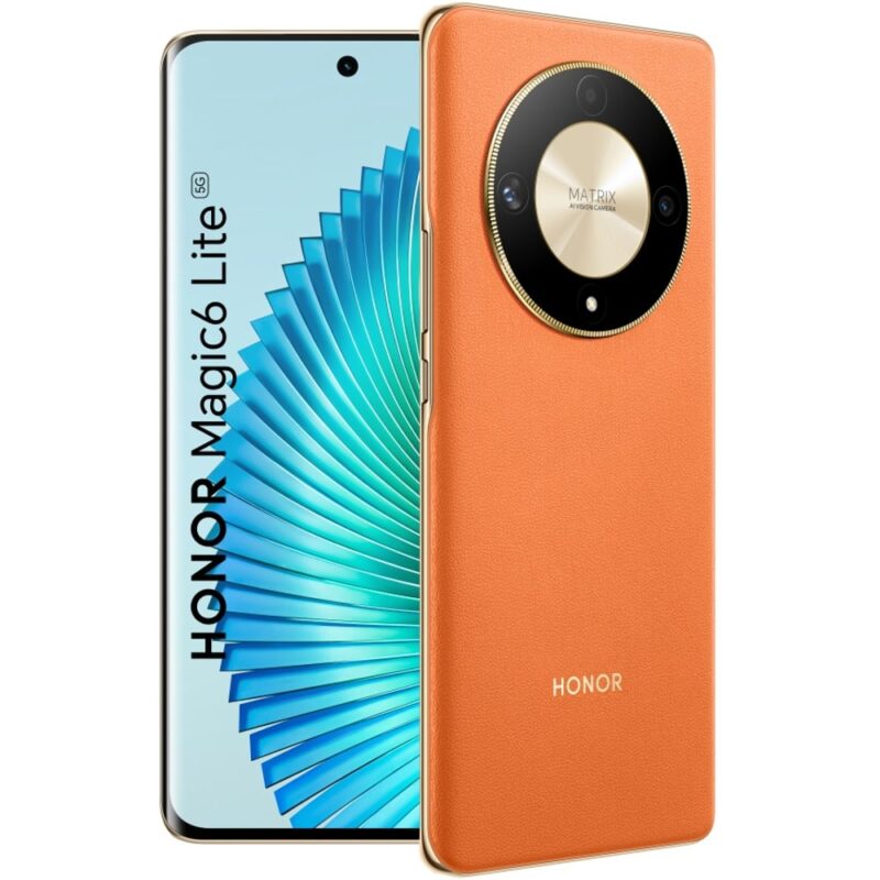 Смартфон Honor Magic6 Lite (оранжев), поддържа 2 SIM карти, 6.78″ (17.22cm) AMOLED 120Hz дисплей, осемядрен Snapdragon 6 Gen 1 4×2.2GHz & 4×1.8GHz, 8GB RAM, 256GB Flash памет, 108 + 5 + 2 + 16 Mpix … Намаления и отстъпки ЧеренПетък 3