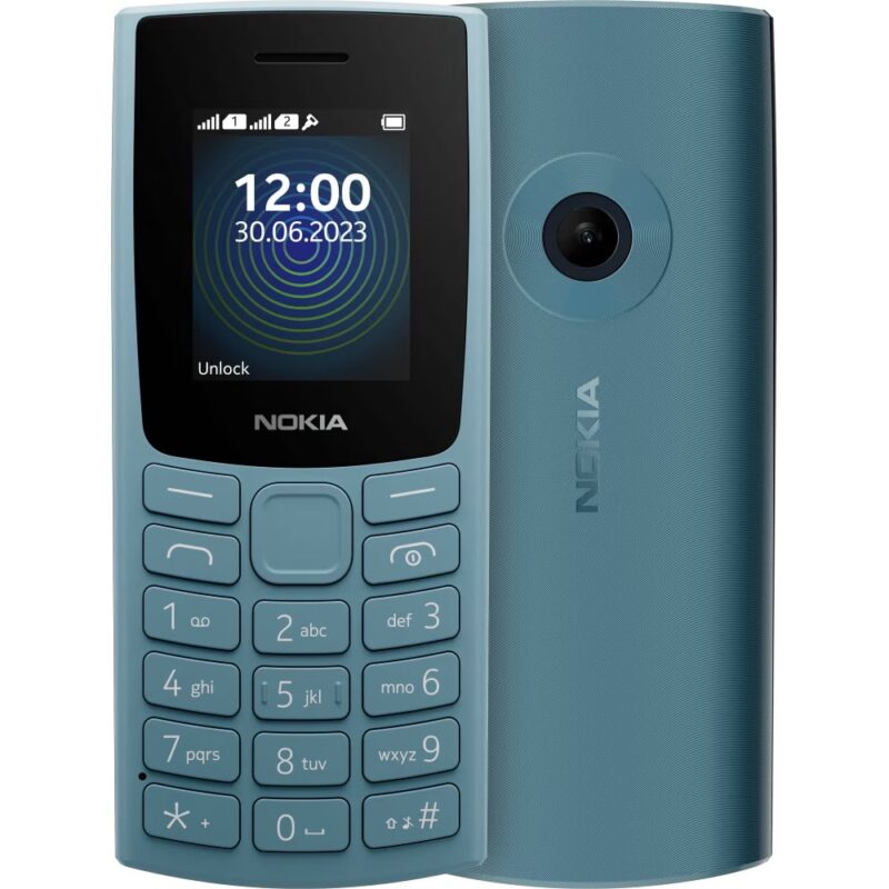 GSM Nokia 110 (2023)(син), поддържа 2 SIM карти, 1.8″ (4.57 cm) TFT дисплей, QVGA камера, 79g Намаления и отстъпки ЧеренПетък 3