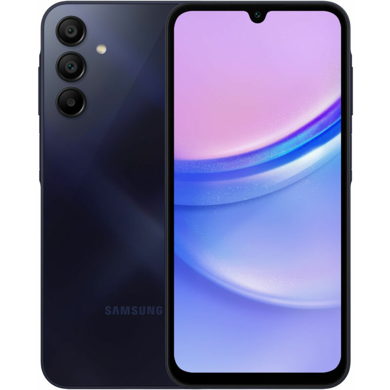 Смартфон Samsung Galaxy A15 (черен), поддържа 2 sim карти, 6.5″ (16.51 cm) AMOLED 90 Hz дисплей, осемядрен MediaTek Helio G99 (2x 2.2 GHz & 6x 2.0 GHz), 4GB RAM, 128GB Flash памет(+microSD слот) … Намаления и отстъпки ЧеренПетък 3