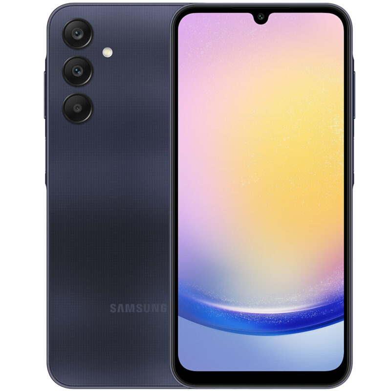 Смартфон Samsung Galaxy A25 (тъмносин), поддържа 2 SIM карти, 6.5″ (16.51cm) Super AMOLED 120Hz дисплей, осемядрен Exynos 1280 2×2.4GHz & 6×2.0GHz, 6GB RAM, 128GB Flash памет(+microSD слот), 50 + … Намаления и отстъпки ЧеренПетък 3