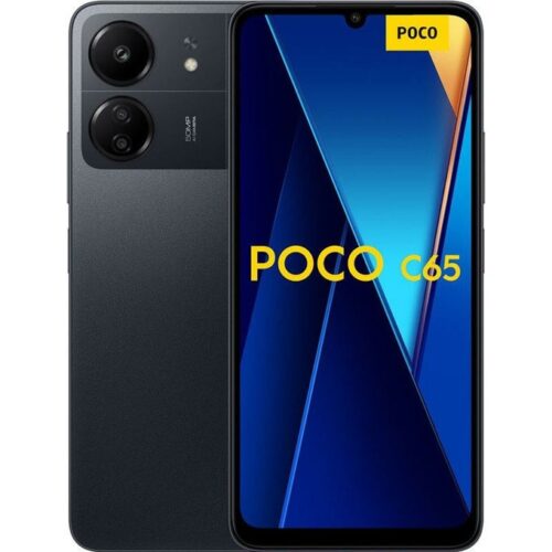 Смартфон Xiaomi Poco C65 (черен), поддържа 2 SIM карти, 6.74" (17.11cm) 90Hz дисплей, осемядрен Mediatek Helio G85 2.0GHz, 6GB RAM, 128GB Flash памет(+microSD слот), 50 + 2 + 0.08 + 8 Mpix ...