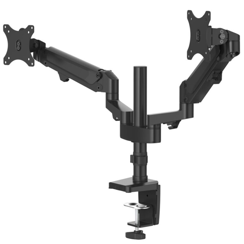 Стойка за монитор HAMA-118498, за бюро, за екрани 13″-32″, VESA до 100×100, до 12 кг, регулируема, за 2 монитора, черна Намаления и отстъпки ЧеренПетък 3