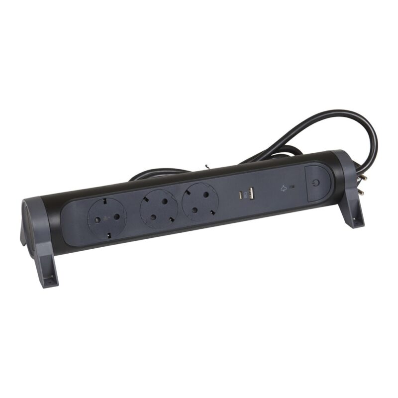 Разклонител Legrand 694512, 3 гнезда, 1x USB-A(ж)/1x USB-C(ж), защита от пренапрежение, 1.5m кабел, черен Намаления и отстъпки ЧеренПетък 3