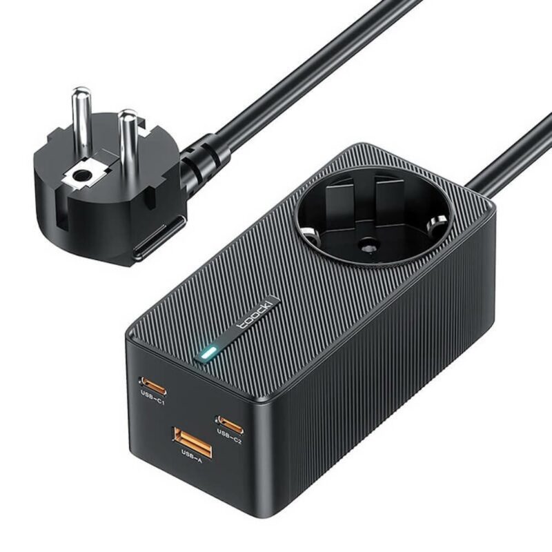 Разклонител Toocki TCT2C67-JRB01, 1 гнездо, 1x USB-A, 2x USB-C, 1.5 m, черен Намаления и отстъпки ЧеренПетък 3