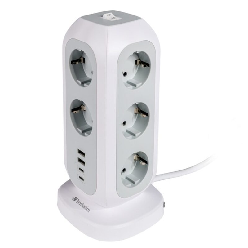 Разклонител Verbatim EUPT-01, 11 гнезда, 2x USB-A/2x USB-C, бутон за вкл./изкл., 2 m, бял Намаления и отстъпки ЧеренПетък 3