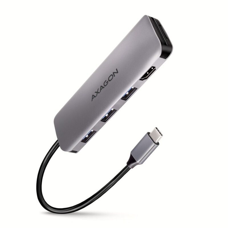 Докинг станция AXAGON HMC-HCR3A, от USB C към 3x USB A, 1x HDMI, 1x SD/MicroSD четец на карти, сребриста Намаления и отстъпки ЧеренПетък 3