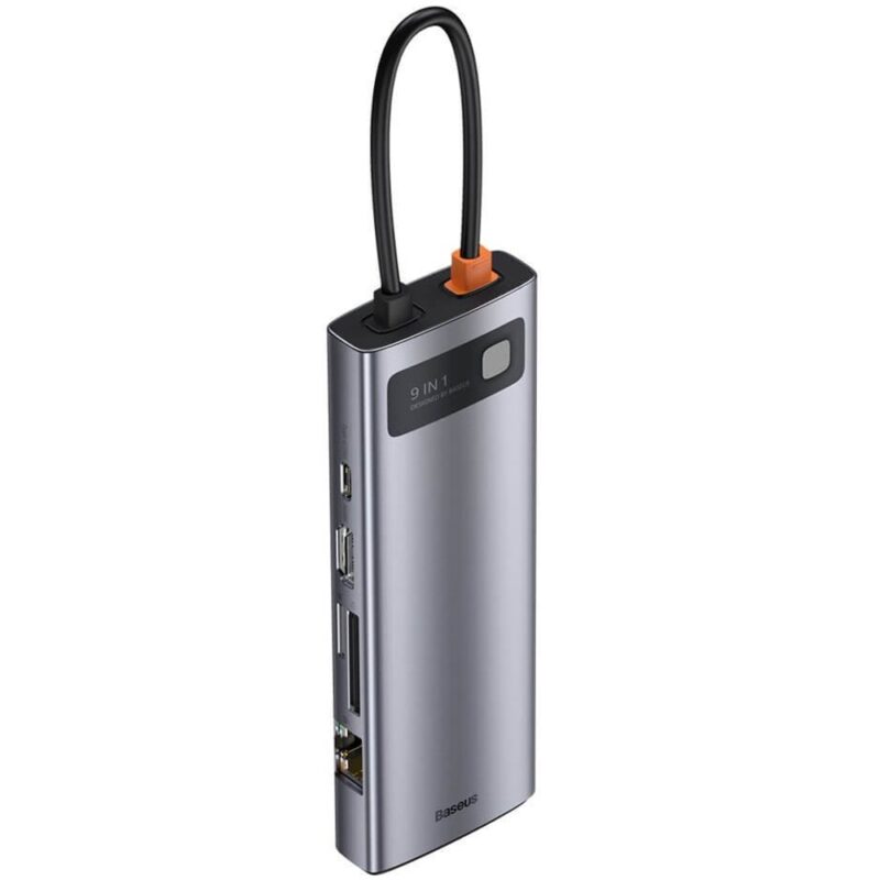 Докинг станция Baseus USB-C Metal Gleam Series 9-in-1 Hub (CAHUB-CU0G), от USB C към 1x USB C, 3x USB A, 1x HDMI, 1x VGA, 1x RJ45, 1x SD/MicroSD четец на карти, тъмносива Намаления и отстъпки ЧеренПетък 3