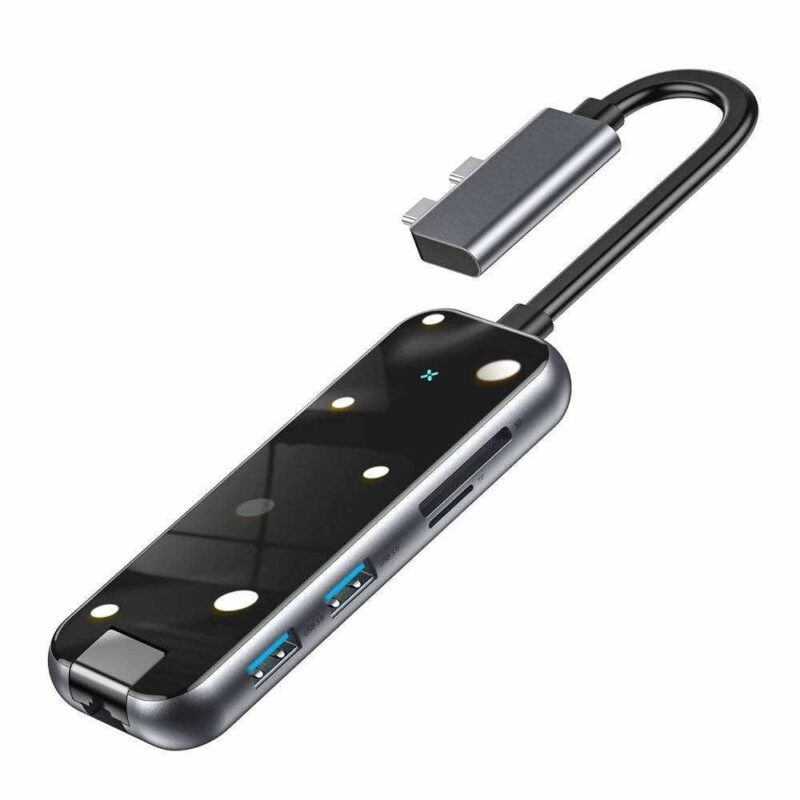 Докинг станция Baseus CAHUB-FZ0G, 1x USB C(PD), 2x USB A, 2x HDMI, 1x RJ45, 1x SD/MicroSD четец на карти, сива Намаления и отстъпки ЧеренПетък 3