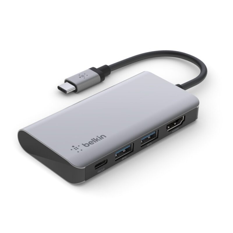 Докинг станция Belkin Connect 4-in-1 USB-C Multiport Hub PD, от USB C към 1x USB C, 2x USB A, 1x HDMI, сива Намаления и отстъпки ЧеренПетък 3