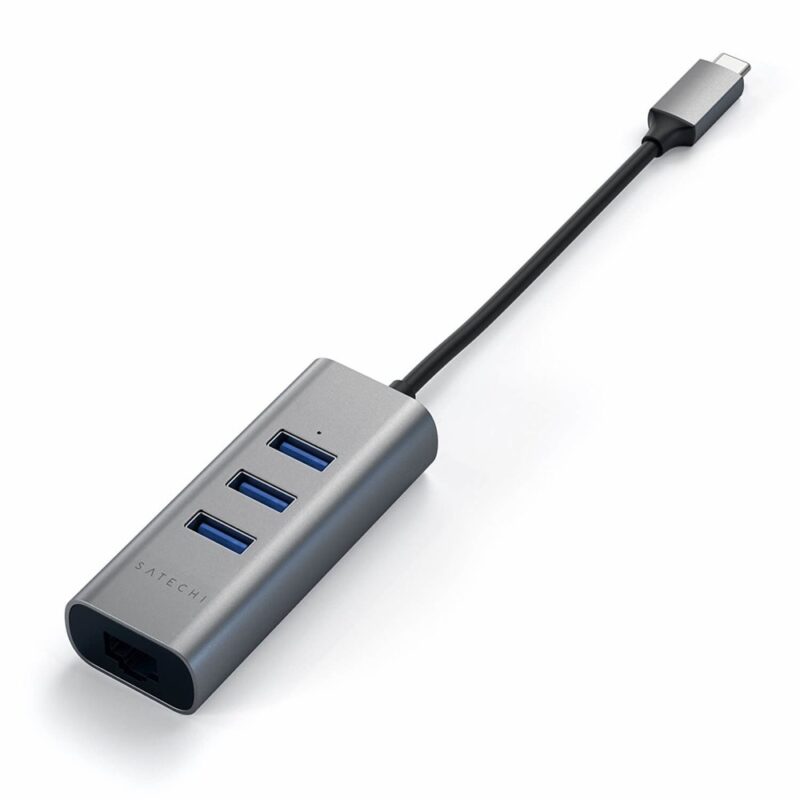 Докинг станция Satechi USB-C 2-in-1 Grey (ST-TC2N1USB31AM), от USB C към 3x USB A, 1x RJ45, сива Намаления и отстъпки ЧеренПетък 3