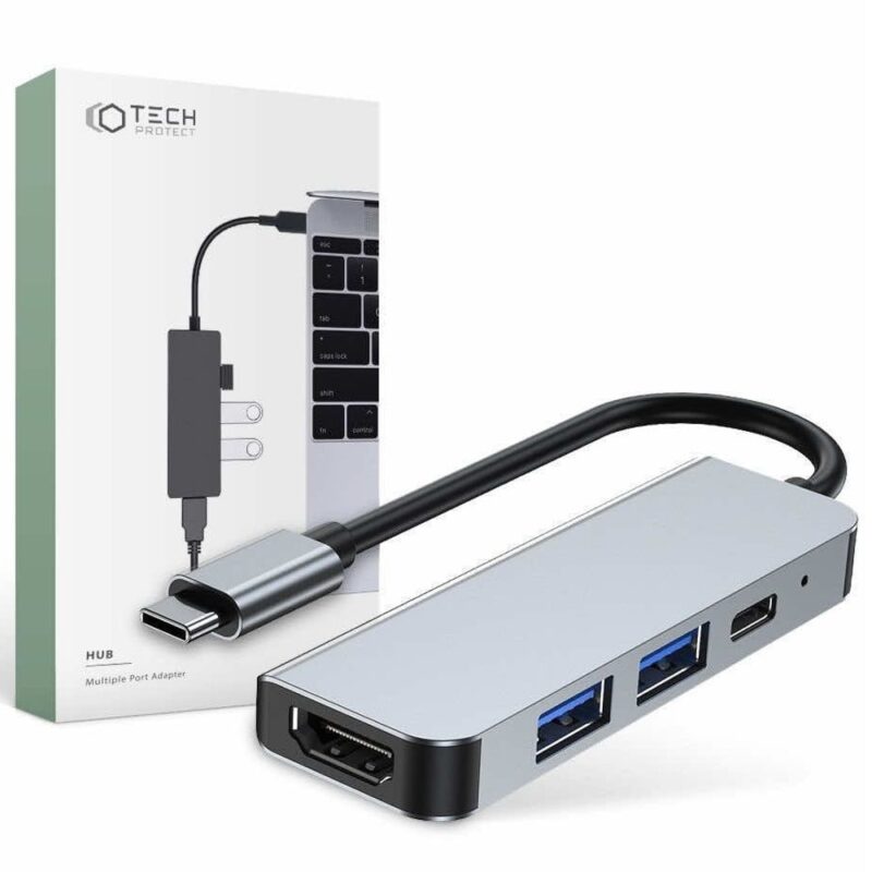 Докинг станция Tech-Protect USB-C Hub 4in1 v2, от USB C към 1x USB C, 2x USB A, 1x HDMI, сива Намаления и отстъпки ЧеренПетък 3